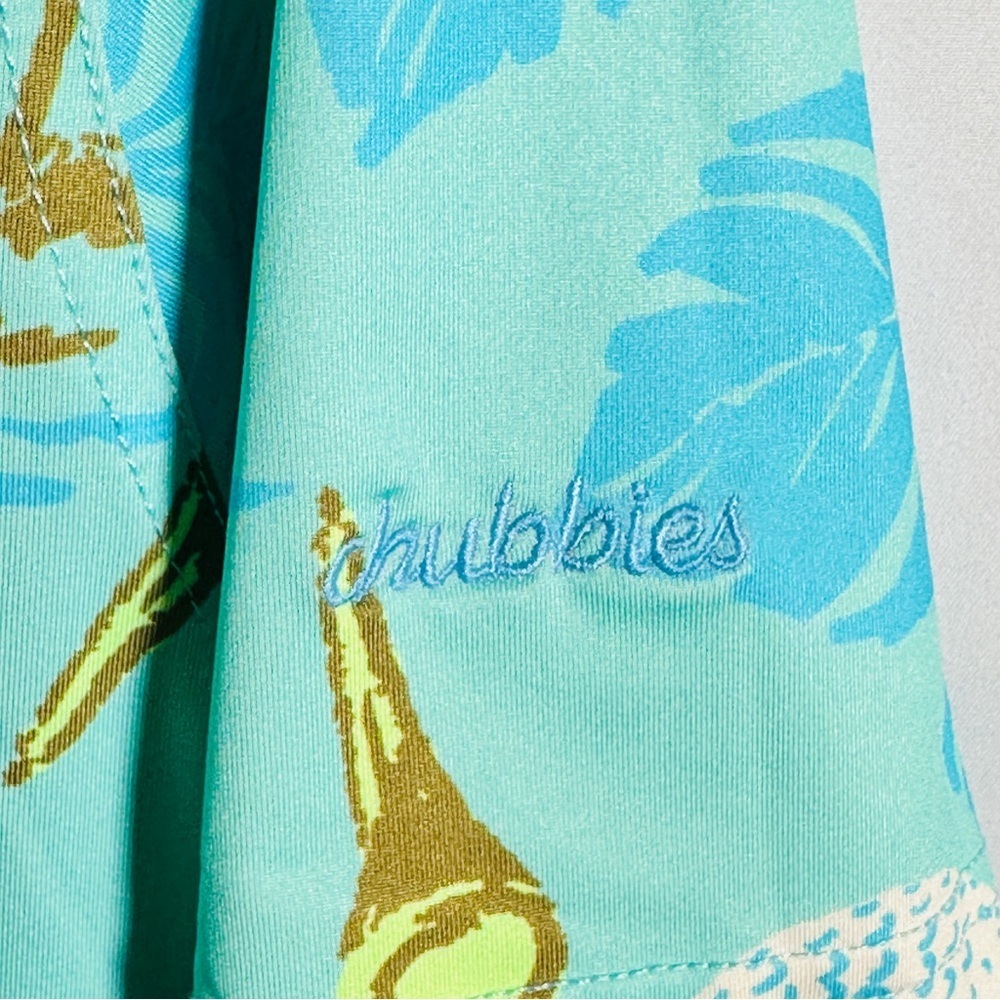 Chubbies Fore Palms Golf Polo Shirt Tropical Print Performance Stretch Small Aqu - Picture 6 of 8